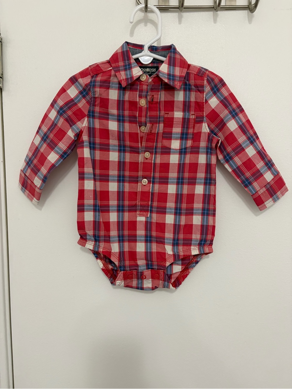 OshKosh B'gosh Red Plaid Long-Sleeve Baby One-Piece